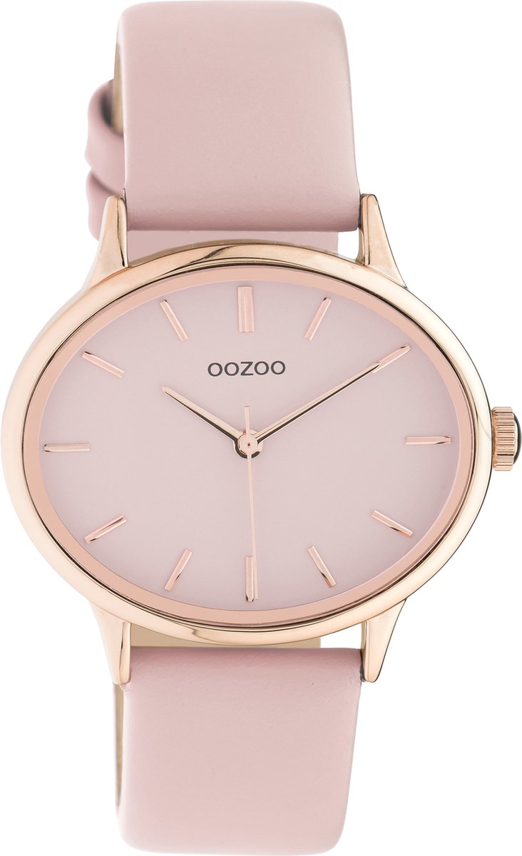 OOZOO Timepieces - rosé goudkleurige horloge met roze leren band - C10941 - Ø38