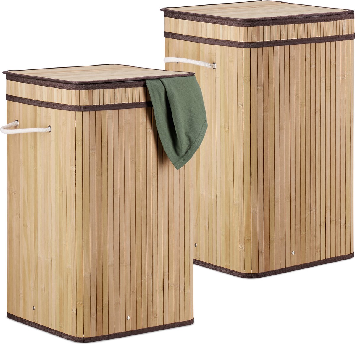 Goedkoopste 2x wasmand bamboe - wasbox opvouwbaar - 70L - vierkant - 63x36x36 cm - natuur