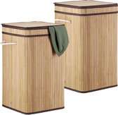 Relaxdays 2x wasmand bamboe - wasbox opvouwbaar - 70L - vierkant - 63x36x36 cm - natuur