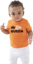 Little Queen t-shirt oranje voor peuters / meisjes - Koningsdag kleding / outfit 92