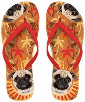 teenslippers Pug rubber bruin/rood maat 37-39