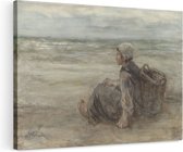 Artaza Canvas Schilderij Vissersmeisje op het Strand - Jozef Israëls - 120x80 - Groot - Kunst - Wanddecoratie Woonkamer