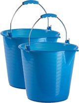 2x stuks huishoud schoonmaak emmers kunststof blauw 9 liter inhoud 30 x 26 cm - Met metalen hengsel en schenktuit