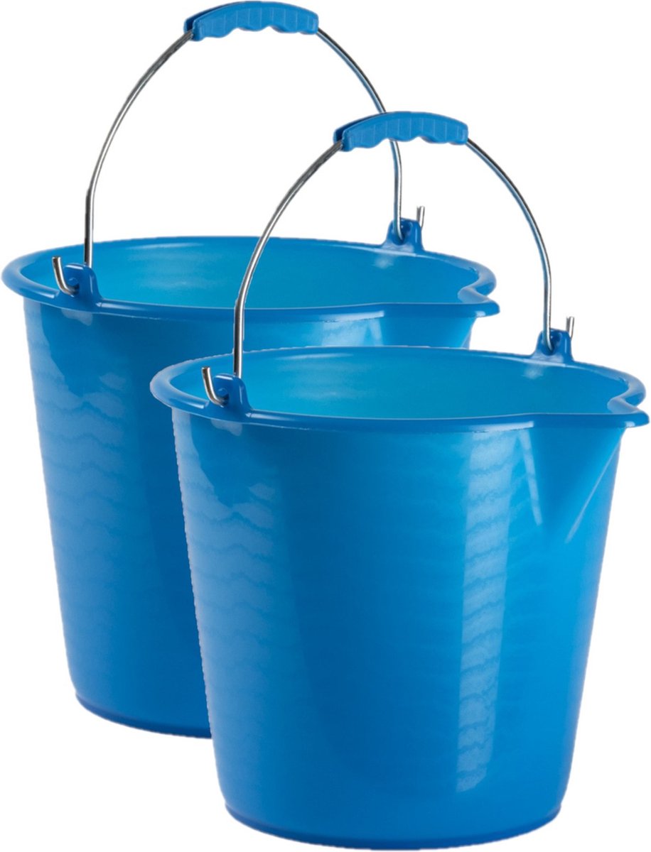 Goedkoopste 2x stuks huishoud schoonmaak emmers kunststof blauw 9 liter inhoud 30 x 26 cm - Met metalen hengsel en schenktuit