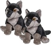 2x stuks pluche wolf knuffel zwart 24 cm - Dieren wolven knuffels speelgoed