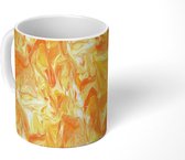 Mok - Marmer print - Oranje - Geel - Design - Mokken - 350 ML - Beker - Uitdeelcadeautjes