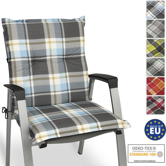 Beautissu Premium Hoge Rugleuning Kussen met Hoofdkussen 120x50 cm Sun-HL – UV-bestendig & 8cm Dik Kussen Tuinstoelkussen Antislip Bevestigingsbanden – Stevige Stof Groen Gestreept