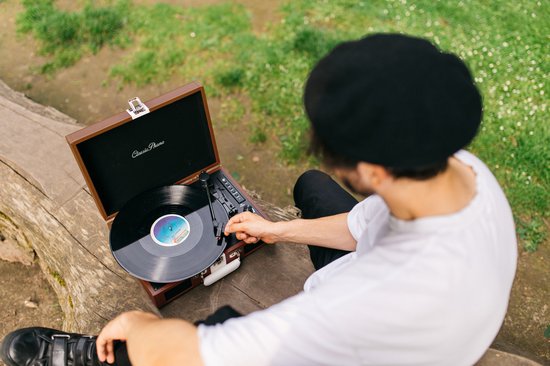 Classic Phono Retro Platenspeler - Vinyl Koffer met Bluetooth en ingebouwde Speakers - Auto-stop - TT-120BNWH - Bruin — afbeelding 3