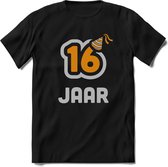 16 Jaar Feest kado T-Shirt Heren / Dames - Perfect Verjaardag Cadeau Shirt - Goud / Zilver - Maat M