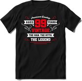 99 Jaar Legend - Feest kado T-Shirt Heren / Dames - Wit / Rood - Perfect Verjaardag Cadeau Shirt - grappige Spreuken, Zinnen en Teksten. Maat 3XL