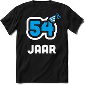 54 Jaar Feest kado T-Shirt Heren / Dames - Perfect Verjaardag Cadeau Shirt - Wit / Blauw - Maat L
