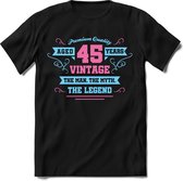 45 Jaar Legend - Feest kado T-Shirt Heren / Dames - Licht Blauw / Licht Roze - Perfect Verjaardag Cadeau Shirt - grappige Spreuken, Zinnen en Teksten. Maat XXL