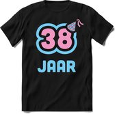 38 Jaar Feest kado T-Shirt Heren / Dames - Perfect Verjaardag Cadeau Shirt - Licht Blauw / Licht Roze - Maat M