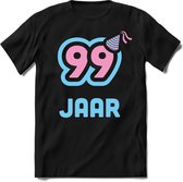 99 Jaar Feest kado T-Shirt Heren / Dames - Perfect Verjaardag Cadeau Shirt - Licht Blauw / Licht Roze - Maat M