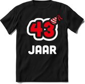 43 Jaar Feest kado T-Shirt Heren / Dames - Perfect Verjaardag Cadeau Shirt - Wit / Rood - Maat XL