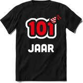 101 Jaar Feest kado T-Shirt Heren / Dames - Perfect Verjaardag Cadeau Shirt - Wit / Rood - Maat L