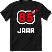 85 Jaar Feest kado T-Shirt Heren / Dames - Perfect Verjaardag Cadeau Shirt - Wit / Rood - Maat L