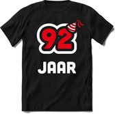 92 Jaar Feest kado T-Shirt Heren / Dames - Perfect Verjaardag Cadeau Shirt - Wit / Rood - Maat S