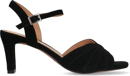 Manfield - Dames - Zwarte suède sandalen met hak - Maat 40