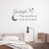 Stickerheld - Muursticker "Goodnight. Sleep awaits those of us who dare to dream" Quote - Slaapkamer - inspirerend - Engelse Teksten - Mat Donkergrijs - 41.3x80cm