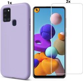 Hoesje Geschikt Voor Samsung Galaxy A21s Hoesje Soft Nano Silicone Backcover Gel Lavendel Paars Met 2x Glazen Screenprotector