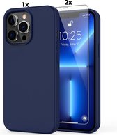 Hoesje Geschikt voor iPhone 11 Pro Max Hoesje Soft Nano Silicone Backcover Gel Navy Blauw Met 2x Glazen screenprotector