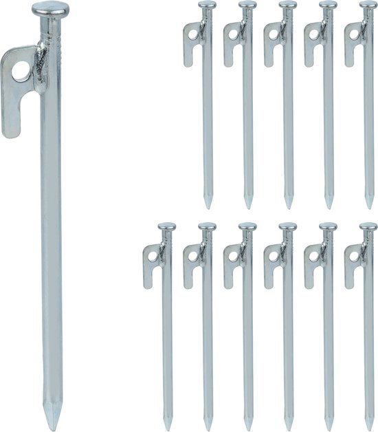 tentharing set - 12 stuks - staal - 20 cm lang - voor tent, voortent of feesttent - grondanker harde bodem
