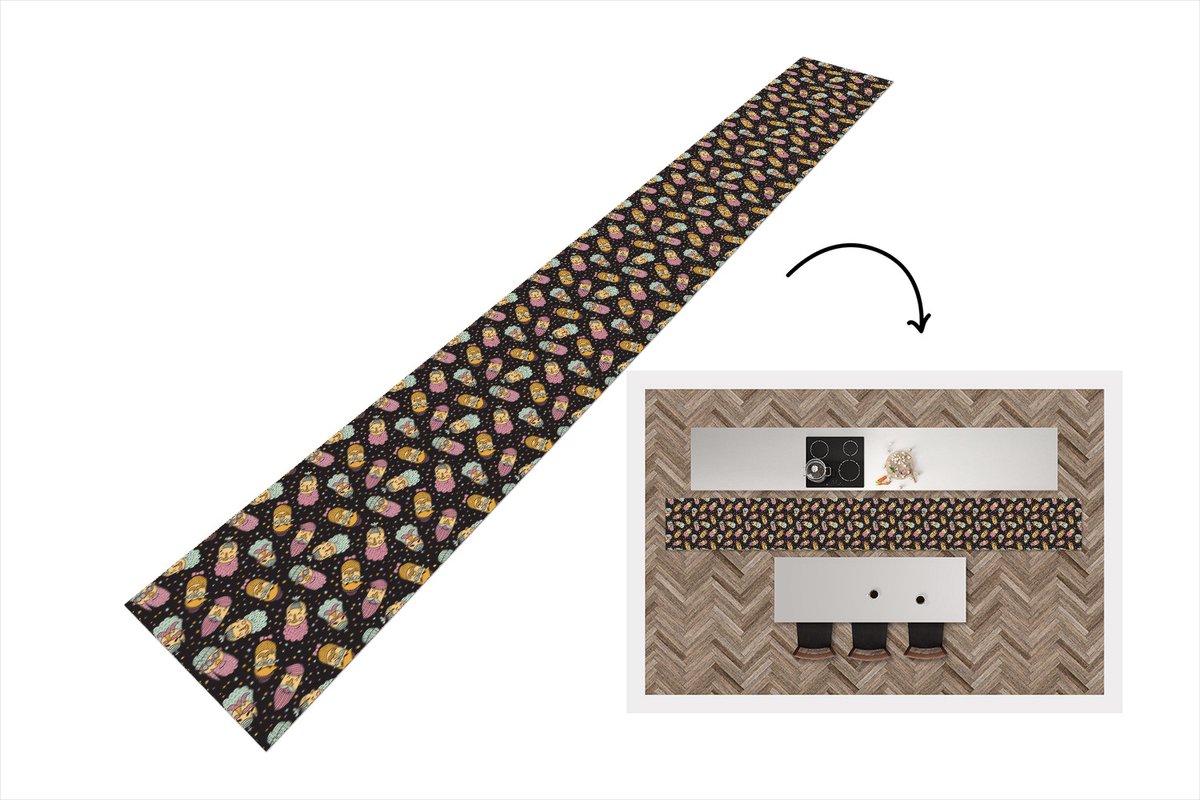 KitchenYeah Keukenloper - Keukenmat - Patronen - Baard - Gezicht - 400x50 cm - Keuken vloerkleed Multicolor