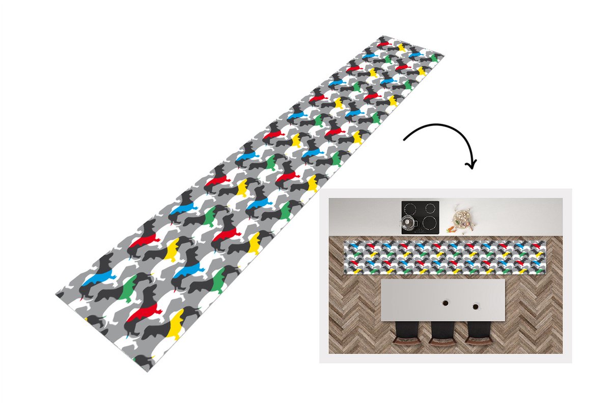 KitchenYeah Keukenloper - Keukenmat - Honden - Teckel - Patronen - Keuken vloerkleed Multicolor