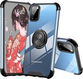 Hoesje Geschikt Voor Samsung Galaxy A71 hoesje silicone met ringhouder Back Cover Case - Transparant/Zwart