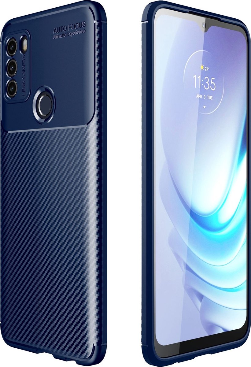 Mobigear Hoesje geschikt voor Motorola Moto G50 Telefoonhoesje Flexibel TPU | Mobigear Racing Backcover | Moto G50 Case | Back Cover - Blauw