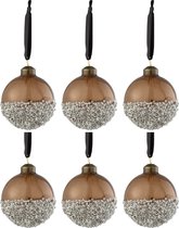 J-Line Doos Van 6 Kerstballen Parels Zilver Glas Bruin Small