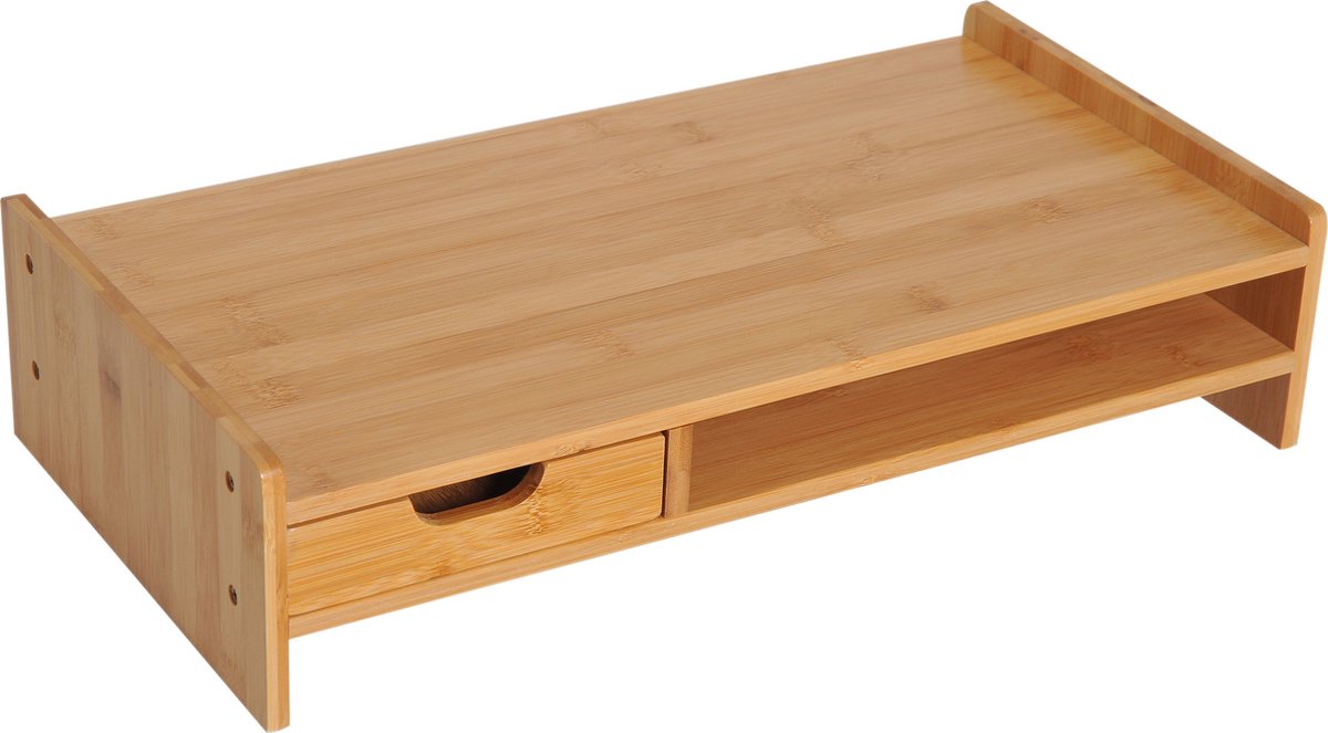 HOMCOM Monitorstandaard met schuifladen schermstandaard bureau-organizer natuurlijk 920-042