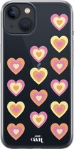 Retro Heart Pastel Pink - iPhone Transparant Case - Transparant siliconen hoesje geschikt voor iPhone 13 Mini hoesje - Shockproof case doorzichtig met hartjes - Hartje beschermhoes