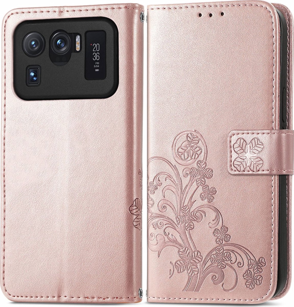 Mobigear Telefoonhoesje geschikt voor Xiaomi Mi 11 Ultra Hoesje | Mobigear Clover Bookcase Portemonnee | Pasjeshouder voor 3 Pasjes | Telefoonhoesje voor Pinpas / OV Kaart / Rijbewijs - Roségoud