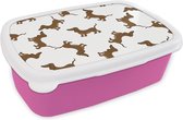 Broodtrommel Roze - Lunchbox - Brooddoos - Patronen - Hond - Teckel - Jongens - Meisjes - Kinderen - Kind - 18x12x6 cm - Kinderen - Meisje