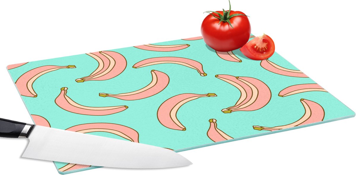 Glazen Snijplank - 39x28 - Roze - Banaan - Fruit - Patronen - Snijplanken Glas