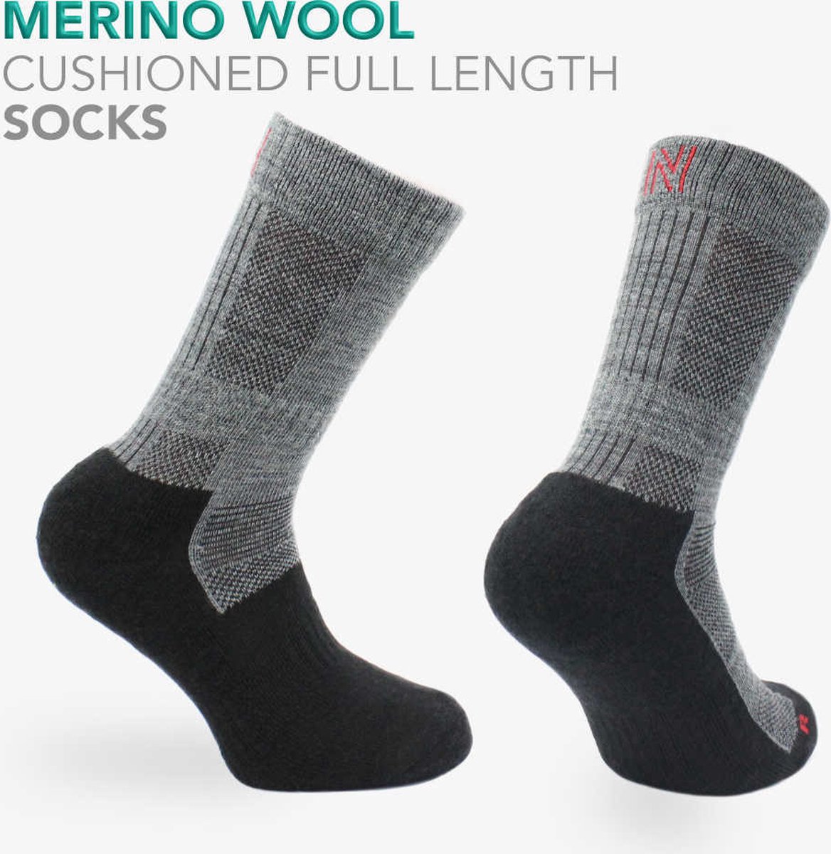 Norfolk - Kinderen Wandelsokken - 2 paar - 63% Merino wollen sokken met Volledig Gedempte - Grijs - Wandelsokken Maat 27 - 30 - Leonardo Jr