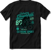 Extreme Downhill | TSK Studio Mountainbike kleding Sport T-Shirt | Zeeblauw - Groen | Heren / Dames | Perfect MTB Verjaardag Cadeau Shirt Maat S