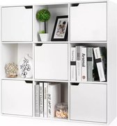 Dendardev®- Boek kast slaanpaat houten boekenkast met 9 grote compartimenten display stellingen unit - 90 x 29 x 90cm witte
