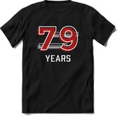 79 Years - Feest kado T-Shirt Heren / Dames - Rood / Grijs - Perfect Verjaardag Cadeau Shirt - grappige Spreuken, Zinnen en Teksten. Maat 3XL