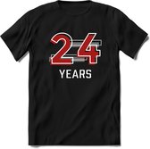 24 Years - Feest kado T-Shirt Heren / Dames - Rood / Grijs - Perfect Verjaardag Cadeau Shirt - grappige Spreuken, Zinnen en Teksten. Maat 3XL