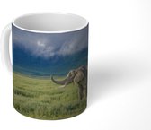 Mok - Olifant met gestrekte slurf midden op de savanne in de Ngorongoro krater - 350 ML - Beker - Uitdeelcadeautjes