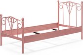 Bed Box Wonen - Kinderbed - Maya - 90x200 - Roze - Metaal - lattenbodem - matras - eenpersoons