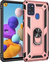 Samsung Galaxy A21s Hoesje - Mobigear - Armor Ring Serie - Hard Kunststof Backcover - Roségoud - Hoesje Geschikt Voor Samsung Galaxy A21s