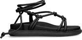 Sacha - Dames - Zwarte platte sandalen met strikveters - Maat 39