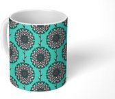 Mok - Koffiemok - Design - Pioenroos - Turquoise - Mokken - 350 ML - Beker - Koffiemokken - Theemok