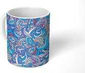 Mok - Koffiemok - Flora - Design - Blauw - Pastel - Mokken - 350 ML - Beker - Koffiemokken - Theemok