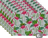 Placemat - Placemats kunststof - Flamingo - Jungle - Tropisch - Dieren - Patroon - 45x30 cm - 6 stuks - Hittebestendig - Anti-Slip - Onderlegger - Afneembaar