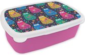 Lunchbox Rose - Lunchbox - Boîte à pain - Chat - Arc-en-ciel - Fleurs - 18x12x6 cm - Enfants - Fille